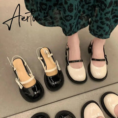 Mary Janes Platform Shoes Summer Buckle Bow Round Toe Sweet Casual Shoes Lolita Hollow Fairy Elegant Sandals Woman Shoes Aiertu