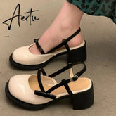 Mary Janes Platform Shoes Summer Buckle Bow Round Toe Sweet Casual Shoes Lolita Hollow Fairy Elegant Sandals Woman Shoes Aiertu