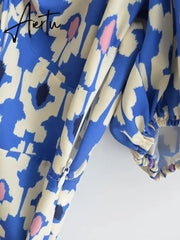Maxi Summer Dress for Women Puff Sleeve Floral Boho Long Beach Fashion Vestidos A-line Holiday New In Dress Aiertu