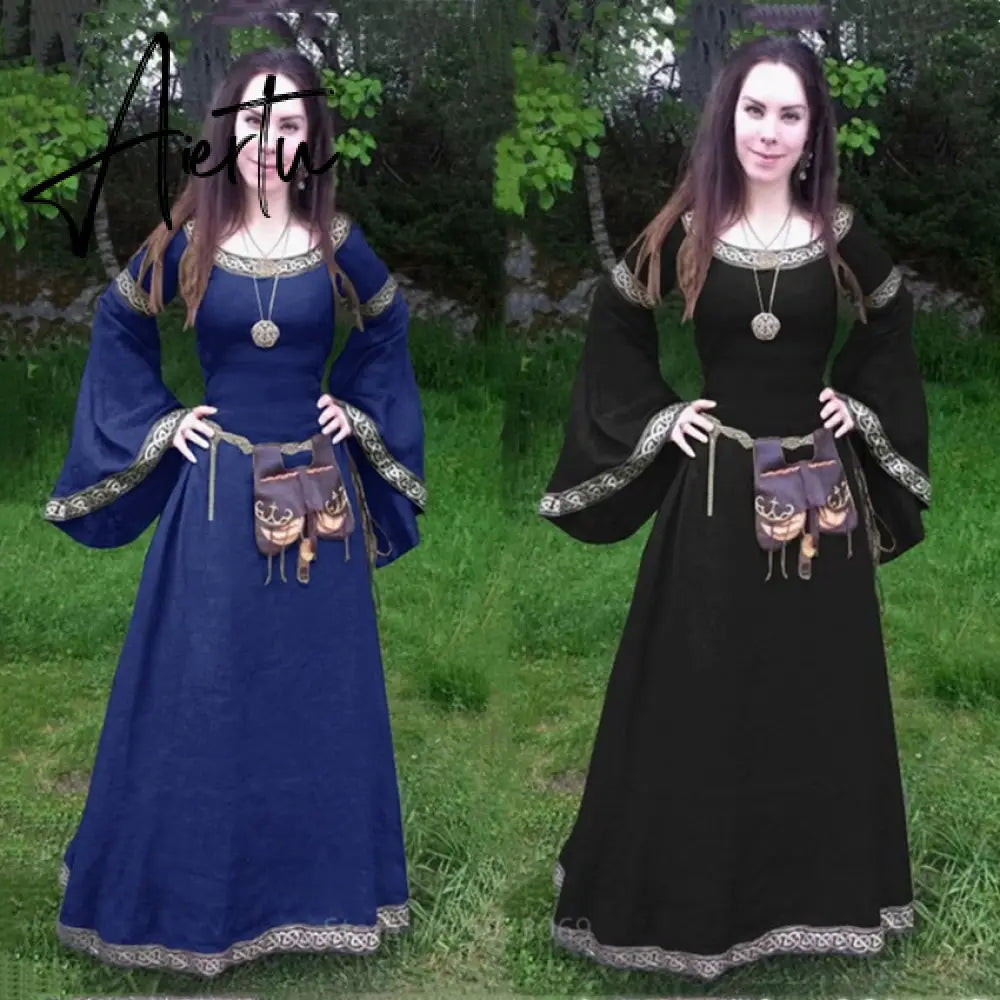 Medieval Gothic Solid Long Dress Halloween Women Victorian Renaissance Costumes for Party Gowns Middle Ages Elegant Dresses Aiertu