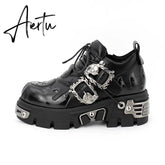 Men and Women Vintage Rock Couple Shoes New Dark Punk Leather Retro Boots Metal Niche Design Unisex Single Platform Shoes Aiertu