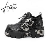 Men and Women Vintage Rock Couple Shoes New Dark Punk Leather Retro Boots Metal Niche Design Unisex Single Platform Shoes Aiertu