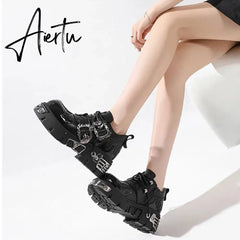 Men and Women Vintage Rock Couple Shoes New Dark Punk Leather Retro Boots Metal Niche Design Unisex Single Platform Shoes Aiertu