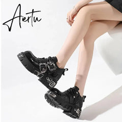 Men and Women Vintage Rock Couple Shoes New Dark Punk Leather Retro Boots Metal Niche Design Unisex Single Platform Shoes Aiertu