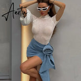 Millennium Spice Girls Skirt Design Stylish Slim Big Flowers Imitation Denim Skirt Women Y2K Women's Clothing Aiertu