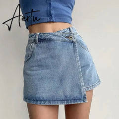Mini Denim Skirts Women Slim Chic Vintage New Summer Asymmetrical Streetwear Design Ulzzang Student Harajuku Y2k Faldas Aiertu
