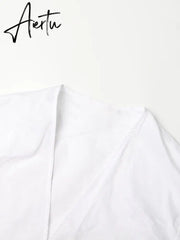Minimalist Shirts For Women V Neck Lantern Sleeve Casual Loose Summer Blouse Female Fashion Summer Style Clothing Aiertu