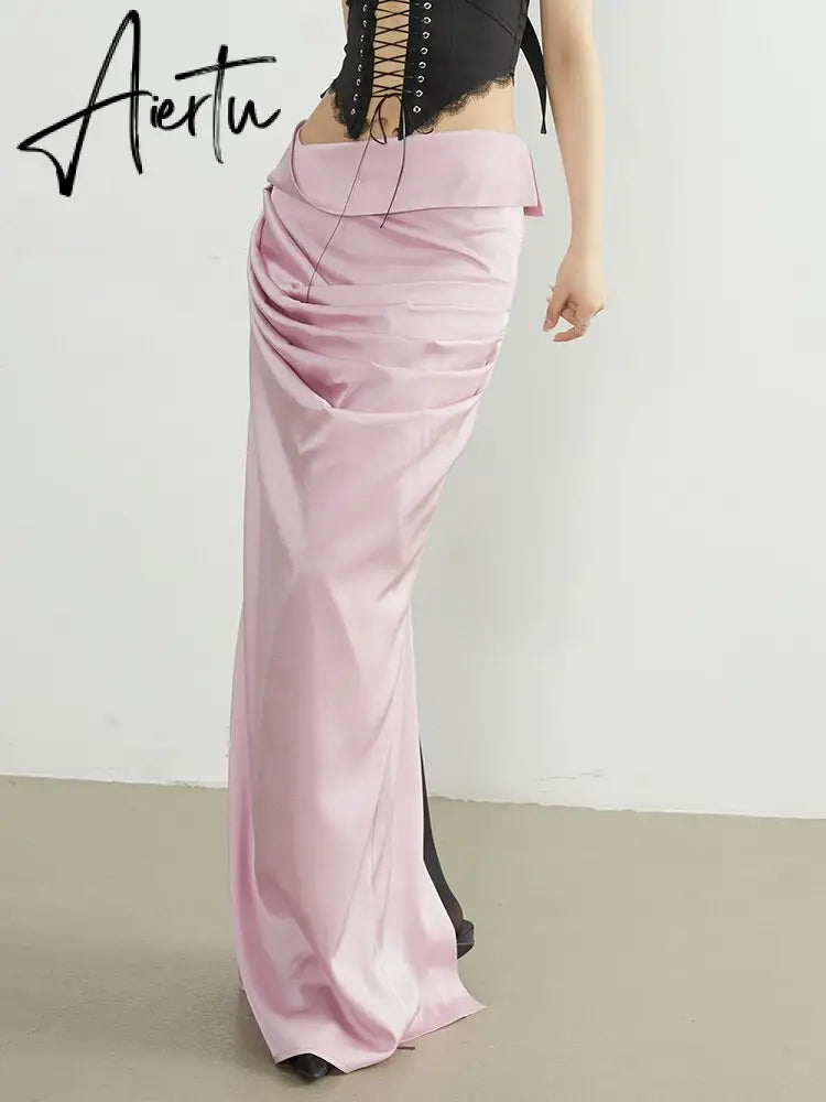 Minimalist Skirts For Women High Waist Temperament A Line Elegant Folds Skirt Female Fashion Style Clothing Aiertu