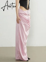 Minimalist Skirts For Women High Waist Temperament A Line Elegant Folds Skirt Female Fashion Style Clothing Aiertu