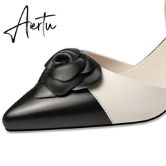 Mixed Colors Flower Design High-End Fashion Sexy Genuine Leather Summer Women Sandals Party Wedding Shoes 33-43 Aiertu