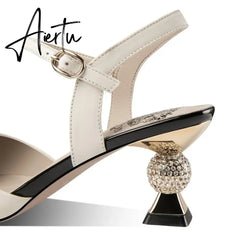 Mixed Colors Flower Design High-End Fashion Sexy Genuine Leather Summer Women Sandals Party Wedding Shoes 33-43 Aiertu