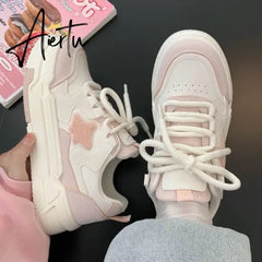 Mori Star Platform Sneakers for Women Popular Winter Style All-match Womens Trendy School Thick Sole White Shoes Aiertu