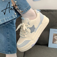 Mori Star Platform Sneakers for Women Popular Winter Style All-match Womens Trendy School Thick Sole White Shoes Aiertu
