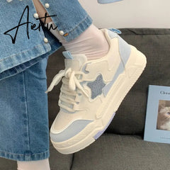 Mori Star Platform Sneakers for Women Popular Winter Style All-match Womens Trendy School Thick Sole White Shoes Aiertu
