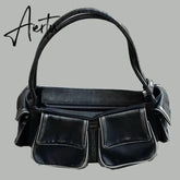 Moto & Biker Y2k Bags For Women Luxury Designer Handbags Purses New In Vintage PU Leather Multiple Pockets Square Shoulder Aiertu