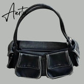 Moto & Biker Y2k Bags For Women Luxury Designer Handbags Purses New In Vintage PU Leather Multiple Pockets Square Shoulder Aiertu