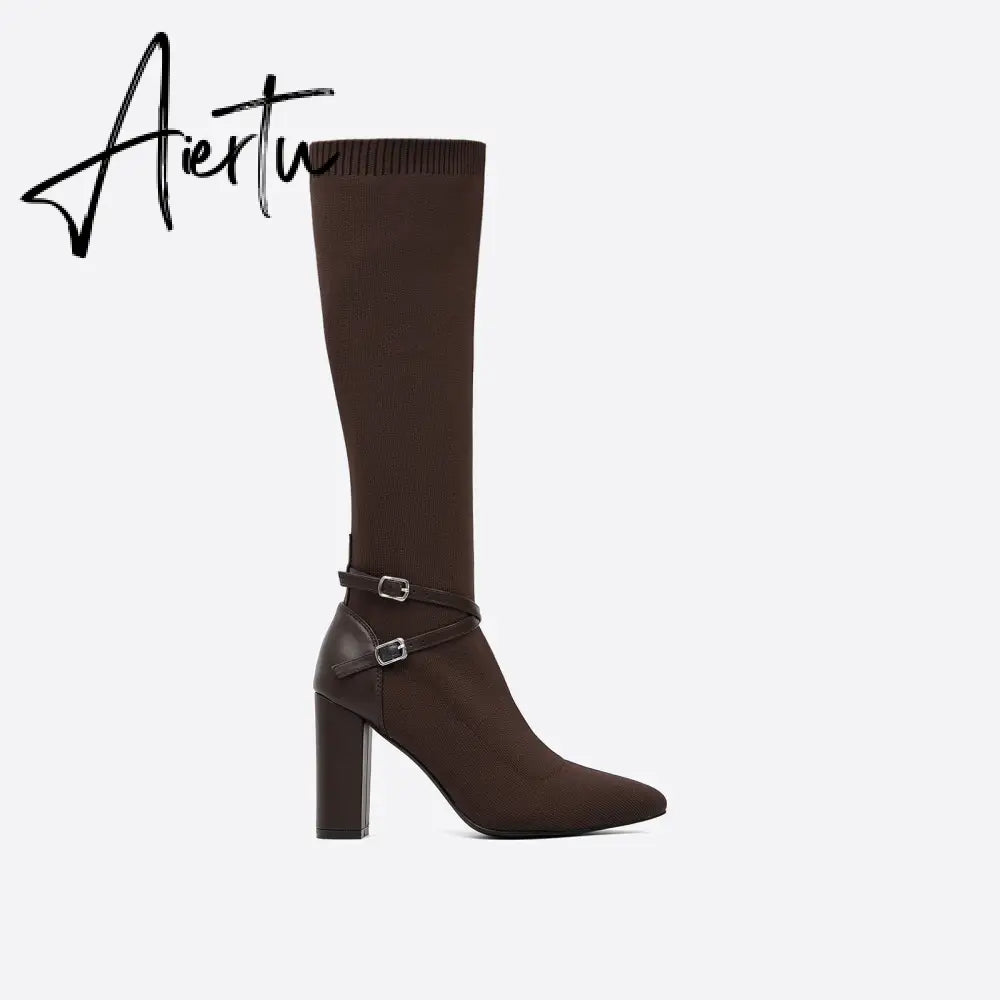 MOUSSE FIT Women Strap Decor Heeled High Boots mysite