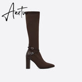 MOUSSE FIT Women Strap Decor Heeled High Boots mysite