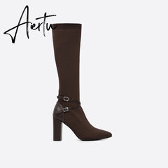 MOUSSE FIT Women Strap Decor Heeled High Boots mysite