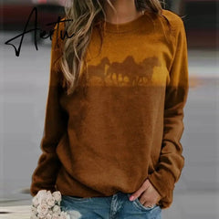 New Animal Horse Print Women Sweatshirt Fashion Elegant O Neck Women Tops Pullover Autumn Winter Casual Long Sleeve Blouse Aiertu