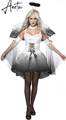 New Black Devil Fallen Angel Costume Adult Halloween Strapless Dress +Headwear +wing Gothic sexy Angel Cosply Costumes for women Aiertu