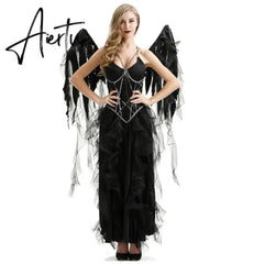New Black Devil Fallen Angel Costume Adult Halloween Strapless Dress +Headwear +wing Gothic sexy Angel Cosply Costumes for women Aiertu
