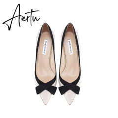 New Bowknot Fashion High Heels Shoes Sexy Prom Mixed Colors Women Pumps Ladies Stiletto Suede Designer Elegant Office Shoe Aiertu