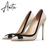 New Bowknot Fashion High Heels Shoes Sexy Prom Mixed Colors Women Pumps Ladies Stiletto Suede Designer Elegant Office Shoe Aiertu