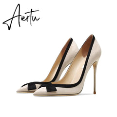New Bowknot Fashion High Heels Shoes Sexy Prom Mixed Colors Women Pumps Ladies Stiletto Suede Designer Elegant Office Shoe Aiertu