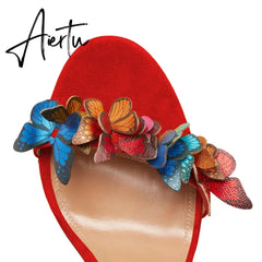 New Bowtie High Heels, Thin Heel Strap, Genuine Leather Flower Banquet, Hollow Out Sexy One Line Strap Sandals for Women Aiertu