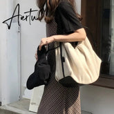 NEW Canvas Large Capacity Bag Retro Art Single Shoulder Bag Women Vintage Simple Portable Large Cotton Linen Handbag Aiertu