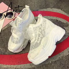 NEW Classic Women Mesh Platform Sneakers Trainers White Shoes High Heels Wedges Outdoor Shoes Breathable Casual Shoes Woman Aiertu