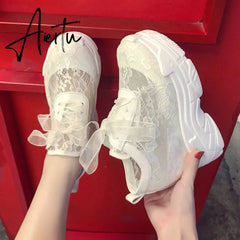 NEW Classic Women Mesh Platform Sneakers Trainers White Shoes High Heels Wedges Outdoor Shoes Breathable Casual Shoes Woman Aiertu