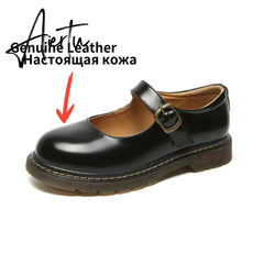 Aiertu New College Single Shoes Magic Stickers Flat Summer Shoes Female Mary Jane Shoes Genuine Leather Lolita Vintage Shoes Aiertu