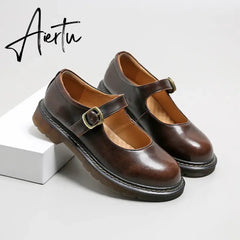 Aiertu New College Single Shoes Magic Stickers Flat Summer Shoes Female Mary Jane Shoes Genuine Leather Lolita Vintage Shoes Aiertu