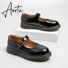Aiertu New College Single Shoes Magic Stickers Flat Summer Shoes Female Mary Jane Shoes Genuine Leather Lolita Vintage Shoes Aiertu