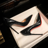 New Crocodile Print Women's High Heels Red Shiny Bottom Pumps Pointed Shallow Mouth Sexy Wedding Shoes Fashionable Office Aiertu