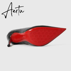 New Crocodile Print Women's High Heels Red Shiny Bottom Pumps Pointed Shallow Mouth Sexy Wedding Shoes Fashionable Office Aiertu