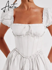New Elagant Slim Fit Wooden Ear Edge Off Shoulder Backless Mini Dress For Femme Party Club Evening Dress Aiertu
