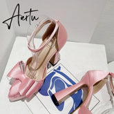 New Fashion Pink Bowknot Pointed Toe Super High Heels Platform Pumps Women Sandals Party Wedding Banquet Shoes Size 35-42 Aiertu