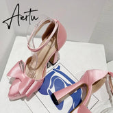 New Fashion Pink Bowknot Pointed Toe Super High Heels Platform Pumps Women Sandals Party Wedding Banquet Shoes Size 35-42 Aiertu