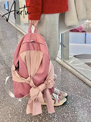 New Fashion Women Backpack Y2k Niche Ins Bowknot Backpack for Women Harajuku Girls Knotted Design Girls School Backpack Aiertu