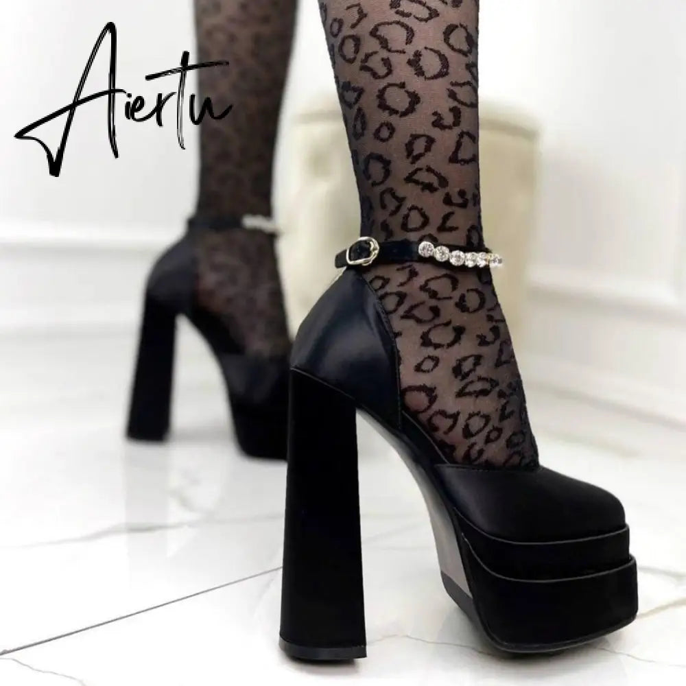 New Fashion Women Pumps Retro Mary Janes Chunky Heels Sandals Spring Platform Dress Party Wedding Basic Shoes Woman Big Size Aiertu