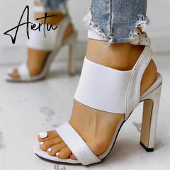 New Fashion Women Summer High-Heeled Sandals Solid Color Casual High Heels Shoes Female Buckle Strap Open Toe Sexy Women Pumps Aiertu