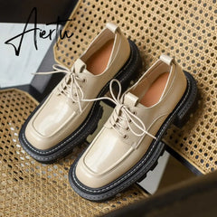 New Genuine Leather Shoes Women Platform Shoes Slip on Spring Autumn Casual Cross-tied Shoes for Women Womens Platform Heel Aiertu