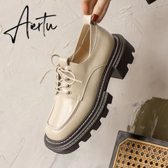 New Genuine Leather Shoes Women Platform Shoes Slip on Spring Autumn Casual Cross-tied Shoes for Women Womens Platform Heel Aiertu