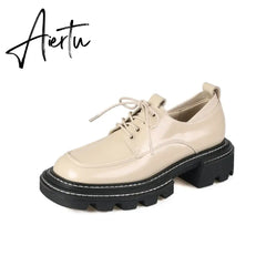 New Genuine Leather Shoes Women Platform Shoes Slip on Spring Autumn Casual Cross-tied Shoes for Women Womens Platform Heel Aiertu