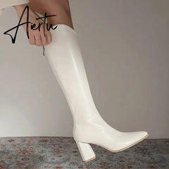 New Knee High Mid Heels Fashion Chelsea Boots Women Shoes Winter High Boots Chunky Goth Knight Boots Mujer Zapatos Aiertu