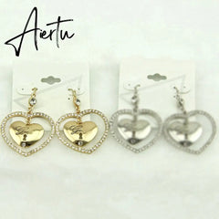 New Korean Shiny Heart Crystal Drop Earrings For Women Fashion Big Love Heart Boucle D'oreille Letter PartyJeweley Gift Aiertu