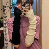 New Long Fingerless Gloves Womens Winter Warmer Knitted Arm Sleeve Fine Casual Soft Girl Goth Clothes Women Punk Gothic Gloves Aiertu
